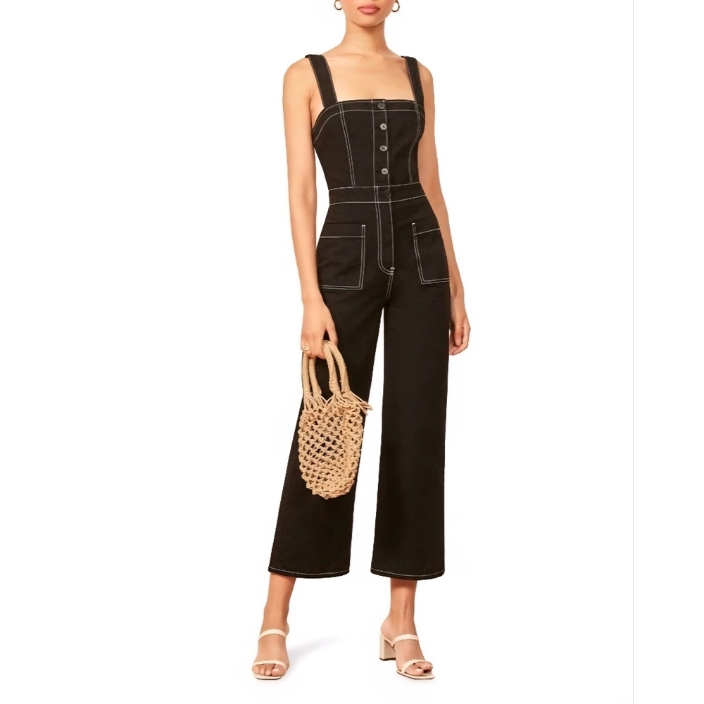 Reformation women 0 Amory topstitch denim‎ jumpsuit gorpcore outdoor workwear